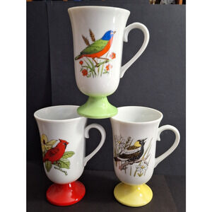 Vintage 1960's Fred Roberts "Songbirds" Pedestal Design Irish Coffee Set of 3